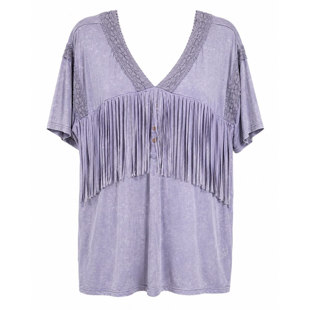 NWT Blue Velvet Lavender Lace Fringe Tunic Top Size Medium Western Boho Coquette